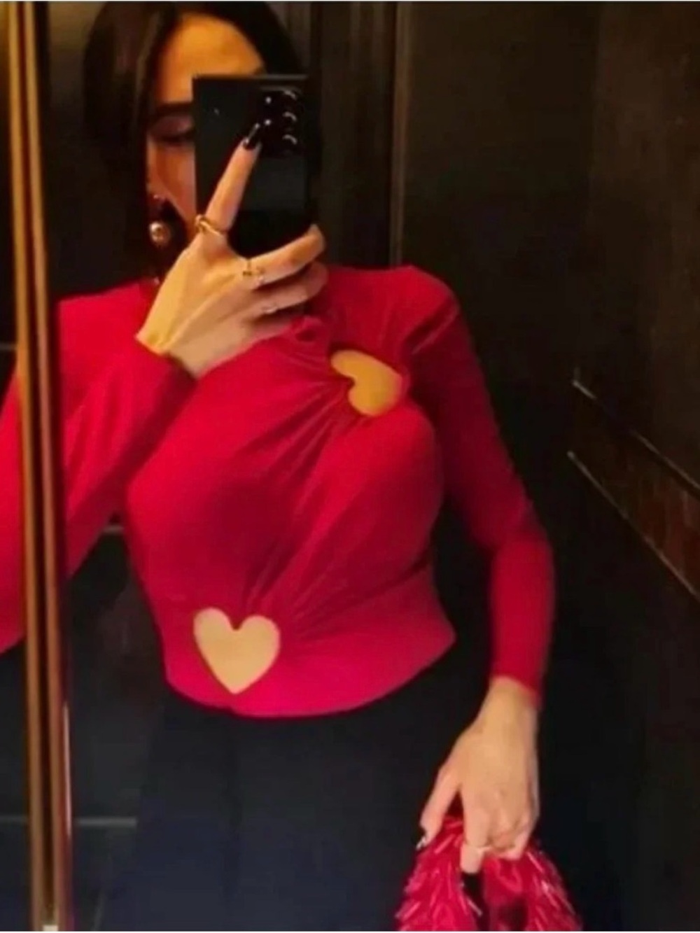Zara Heart Cutout Bodysuit Ruched Red Small NWT
